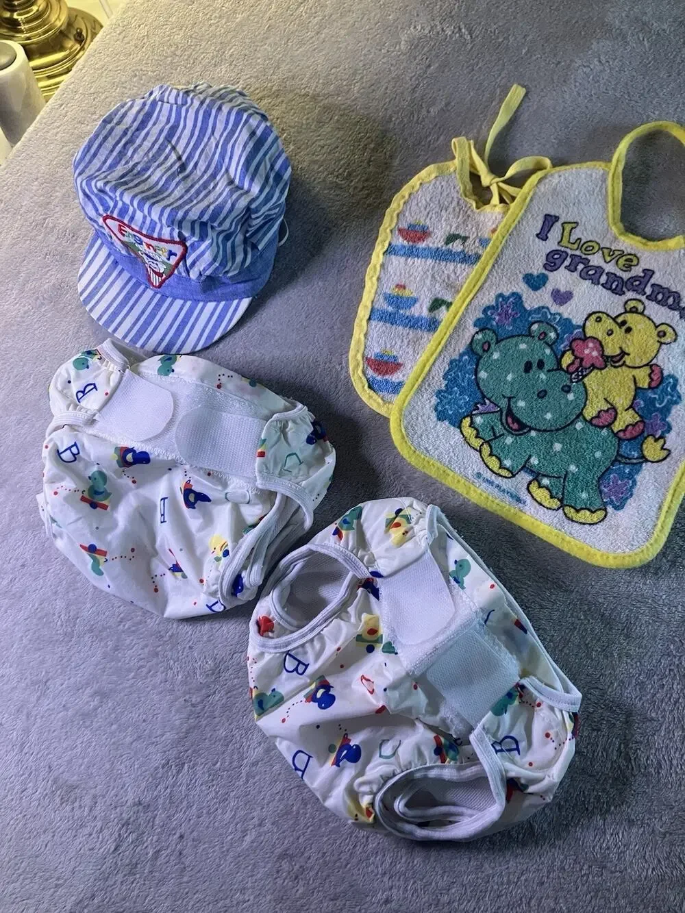 Vintage Baby Lot 90s baby, bibs, nappies, hat